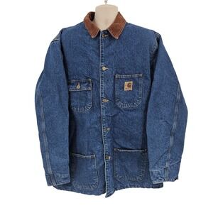Vintage Carhartt Jacket Mens XL Tall Blue Denim Blanket Lined Chore Coat 90s